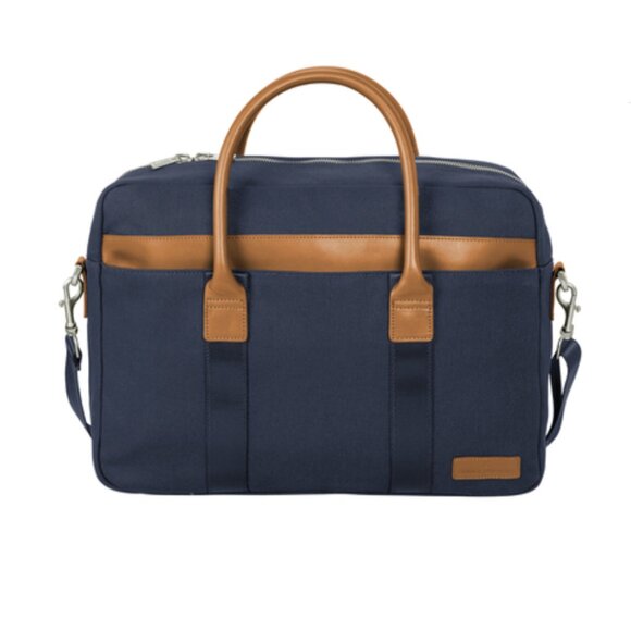 Brooks Brothers Canvas Leather Wells Briefcase in Navy Blue Blazer & Tan NWT - Picture 10 of 12
